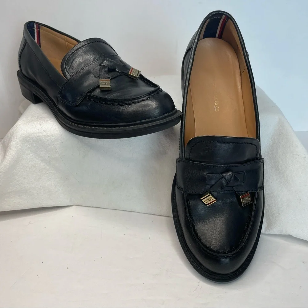 Tommy Hilfiger Black Leather Tassel Loafers